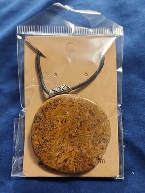 Leopard Skin Jasper Pendant Necklace with Black Cord